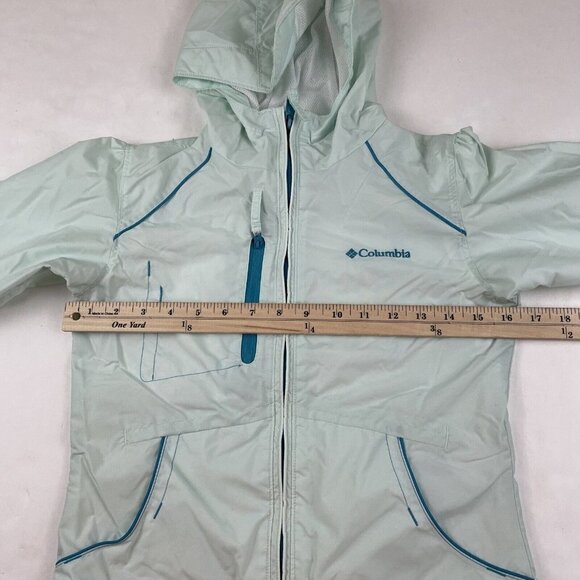 Columbia Hooded Windbreaker Youth Girls (7-8) Nylon Shell Mesh Lining Green - Picture 3 of 14